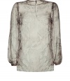 Modern blouse in sheer, grey silk - Trendy snake print - Lightweight and delicate - Narrow tunic shape with a round neck and long sleeves - Casual silhouette with slightly longer back than front - Single button closer at back - Try with leather leggings, blazer and peep toes or with skinny jeans and sandals