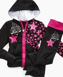 Starry night. Pretty pink stars make this cozy sweatshirt from Hoodsbee the perfect piece for back-to-school. Comes with a back-to-school special snap bracelet! Starry night. Pretty pink stars make this cozy sweatshirt from Hoodsbee the perfect piece for back-to-school. Comes with a back-to-school special snap bracelet!