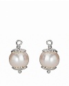 Freshwater pearl charms with floral sterling silver caps drop beautifully from PANDORA french wire or hoop earrings.