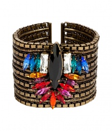 Add an artful finish to your edgy Downtown look with Dannijos statement layered cuff bracelet, finished with multicolored crystals for unique results guaranteed to make an impact - Layered oxidized brass - Wear with tailored work dresses or colorful flirty cocktail sheaths Add an artful finish to your edgy Downtown look with Dannijos statement layered cuff bracelet, finished with multicolored crystals for unique results guaranteed to make an impact - Layered oxidized brass - Wear with tailored work dresses or colorful flirty cocktail sheaths