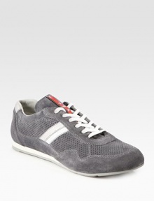 The pinnacle of fine weekend comfort, crafted in perforated suede with contrast leather detail. Leather liningPadded insoleRubber soleImported The pinnacle of fine weekend comfort, crafted in perforated suede with contrast leather detail. Leather liningPadded insoleRubber soleImported