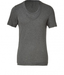 Bring luxe style to your wardrobe basics with this Neil Barrett  crew neck tee - Dual crew and V-neckline, short sleeves, slim fit, long body - Pair with jeans, a plaid button down, and motorcycle boots for a casual cool look