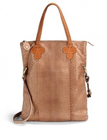 THE LOOKBraided leather shoulder straps with leather clover accentsRemovable, adjustable python crossbody strapRectangular silhouette of luxe multicolor pythonTop zip closureTwo inside open leather pocketsOne inside zip pocketInside logo detailTHE MEASUREMENTShoulder straps, 7 dropCrossbody strap, 8-16 drop14W X 16½H X 3½DTHE MATERIALPythonLeather trimMicrofiber liningORIGINMade in Italy THE LOOKBraided leather shoulder straps with leather clover accentsRemovable, adjustable python crossbody strapRectangular silhouette of luxe multicolor pythonTop zip closureTwo inside open leather pocketsOne inside zip pocketInside logo detailTHE MEASUREMENTShoulder straps, 7 dropCrossbody strap, 8-16 drop14W X 16½H X 3½DTHE MATERIALPythonLeather trimMicrofiber liningORIGINMade in Italy