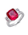 Capturing the light, Crislu's pure platinum ring with a striking ruby red-colored cubic zirconia stone is an eternally glamorous piece that is sure to shine on.