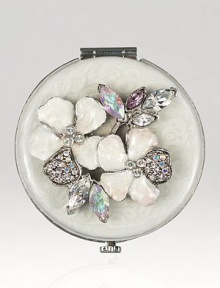 Jay Strongwater brings back old Hollywood glamour with this charming mirrored compact embellished with hand enameling and hand-set Swarovski crystals.Enamel and crystalSilvertoneHandmade, hand-enameled and hand-set2 diameterImported Jay Strongwater brings back old Hollywood glamour with this charming mirrored compact embellished with hand enameling and hand-set Swarovski crystals.Enamel and crystalSilvertoneHandmade, hand-enameled and hand-set2 diameterImported