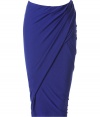 Luxurious skirt in fine violet rayon stretch - utmost elegant with decorative drapes - fashionable wrap optic - glamorous version of the classic pencil skirt - figure-hugging cut, knee-length - super chic, super sexy, a dream for women who know what they desire - a hit for business dates and important parties or events - pair at the office with a posh blouse and pumps, in the evening with a sexy top and gladiator sandals