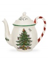 Christmas couldn't be sweeter with Spode's Christmas Tree Peppermint teapot. An iconic holiday favorite with raised detail and a candy cane handle makes hot cocoa or tea especially irresistible.