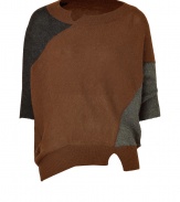 With a nod to 1980s style, this chic colorblock alpaca pullover highlights the must-emulate trends of the season - Rounded neck with small V cut out, sloped shoulders, three-quarter sleeves, oversized silhouette, ribbed hem with cut out detail, slouchy fit - Pair with skinny jeans, an oversized cardigan, and wedge booties