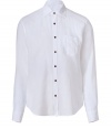 With its clean look and lightweight linen, Vinces white button-down is an effortless cool choice - and a must for your next warm weather getaway - Classic collar, long sleeves, buttoned cuffs, button-down front, chest pocket, wood-effect buttons, shirttail hemline - Relaxed slim fit - Wear with swim trunks, or linen pants and sandals