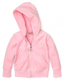This pretty-in-pink zip hoodie from Juicy Couture masters glam-casual style--perfect for the playground. This pretty-in-pink zip hoodie from Juicy Couture masters glam-casual style--perfect for the playground.