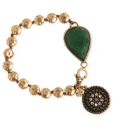 Go green with this link bracelet from Lucky Brand. It's crafted from gold-tone mixed metal and features semi-precious jade and glass accents for a classic look. Item comes packaged in a signature Lucky Brand Box. Approximate length: 7 inches.