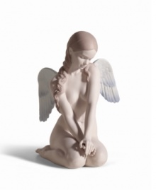 Radiating beauty is the theme of this special figure. Beautifully crafted and marked by careful detail, this innocent angel appears pensive and quiet basking in glowing light. Radiating beauty is the theme of this special figure. Beautifully crafted and marked by careful detail, this innocent angel appears pensive and quiet basking in glowing light.