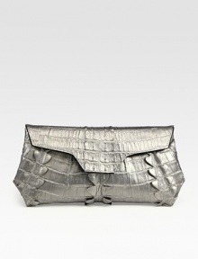 A chic envelope clutch crafted from faux croc-skin with a luxe metallic finish and raised hornback detailing.Magnetic flap closureOne inside zip pocketSignature feather-print lining14½W X 6¾H X 1DMade in USA A chic envelope clutch crafted from faux croc-skin with a luxe metallic finish and raised hornback detailing.Magnetic flap closureOne inside zip pocketSignature feather-print lining14½W X 6¾H X 1DMade in USA