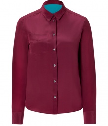 Luxurious blouse in fine, violet-colored silk - Feminine and elegant, flattering slim fit with rounded hem, small collar and placket - A classic in a new, trendy color - Casual with skinny jeans, pencil skirt, or and elegant with 7/8-length pants and delicate heels