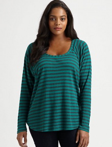 Classic stripes meet an undeniably feminine silhouette with athletic appeal. This raglan top goes perfectly with dark-denim jeans.ScoopneckRaglan sleevesCurved hemPull-on styleAbout 27 from shoulder to hemPolyester/micro modal/supima cottonMachine washMade in USA Classic stripes meet an undeniably feminine silhouette with athletic appeal. This raglan top goes perfectly with dark-denim jeans.ScoopneckRaglan sleevesCurved hemPull-on styleAbout 27 from shoulder to hemPolyester/micro modal/supima cottonMachine washMade in USA