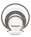 For nearly 150 years, Lenox has been renowned throughout the world as a premier designer and manufacturer of fine china. The Vintage Jewel place settings pattern from Lenox's dinnerware and dishes collection evokes a more gracious era, combining pure white bone china with a dark, richly patterned band of muted gold, taupe, charcoal, and black, and accented with subtle touches of cobalt blue. Qualifies for Rebate