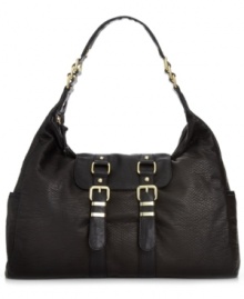 A laid-back silhouette gets an edgy upgrade with glam gold-tone hardware, bright buckle accents and zipper trim. Spacious interior, plenty of pockets and convenient crossbody strap make this Olivia + Joy design the ideal accessory. A laid-back silhouette gets an edgy upgrade with glam gold-tone hardware, bright buckle accents and zipper trim. Spacious interior, plenty of pockets and convenient crossbody strap make this Olivia + Joy design the ideal accessory.