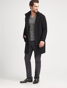 A stylish jacket made from an impeccable combination of wool and cashmere.Attached hoodConcealed zipper frontPatch pocketsAbout 37 from shoulder to hem90% wool/10% cashmereDry cleanImported A stylish jacket made from an impeccable combination of wool and cashmere.Attached hoodConcealed zipper frontPatch pocketsAbout 37 from shoulder to hem90% wool/10% cashmereDry cleanImported