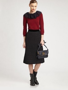 Woven sweater skirt with a velvet waistband and length that hits below the knees. Velvet waistbandSide zipperAbout 29 long67% cotton/33% polyesterDry cleanImportedModel shown is 5'11 (178cm) wearing US size Small. Woven sweater skirt with a velvet waistband and length that hits below the knees. Velvet waistbandSide zipperAbout 29 long67% cotton/33% polyesterDry cleanImportedModel shown is 5'11 (178cm) wearing US size Small.