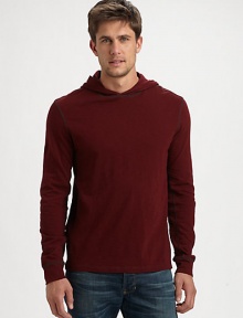 Cotton jersey is shaped in a contemporary trim-fitting pullover hoodie with a slub-knit finish.Attached hoodCottonMachine washImported