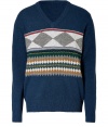 Lend a distinctive edge to your knitwear favorites with Burberry Brits colorful geometric patterned wool pullover - V-neckline, long sleeves, ribbed trim - Contemporary slim straight fit - Wear with slim trousers and lace-up desert boots