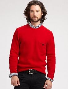 A Shetland wool crewneck sweater, a cold-weather staple for the dapper dressers of the English countryside for decades, gets an update with luxe suede elbow patches and a leather-button chest pocket.CrewneckRibbed knit collar, cuffs and hem90% merino wool/10% angora rabbit hairHand washImported A Shetland wool crewneck sweater, a cold-weather staple for the dapper dressers of the English countryside for decades, gets an update with luxe suede elbow patches and a leather-button chest pocket.CrewneckRibbed knit collar, cuffs and hem90% merino wool/10% angora rabbit hairHand washImported