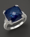 Judith Ripka Sterling Silver Cushion Stone Ring with Blue Corundum