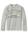 Diesel makes his style work. This sporty sweatshirt is updated with contrast embroidered and print logo lettering at the chest.