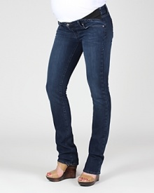 Elastic inserts offer maximum stretch on these ultra-sleek Paige Maternity straight-leg jeans. Elastic inserts offer maximum stretch on these ultra-sleek Paige Maternity straight-leg jeans.