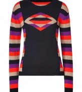 Work an edge of optical allure into your cool knitwear collection with Marc by Marc Jacobs eye-catching multicolored merino pullover - Round neckline, long sleeves, fine ribbed trim - Slim fit - Wear with slim-fit separates and edgy leather accessories