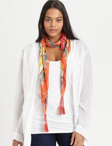A tranquil print with braided, tassel details.Silk42 X 42Dry cleanImported A tranquil print with braided, tassel details.Silk42 X 42Dry cleanImported