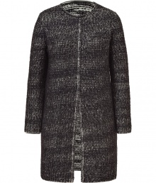 Lush, densely woven knits and a perennially elegant black and white pattern make M Missonis long cardigan a major must - Easy, straight silhouette - Open, buttonless style closes at collar - Round neck, long sleeves and slash pockets at hips - Versatile and polished, perfect for pairing with everything from jeans and a long sleeve t-shirt to a button down and leather pants or a pencil skirt Lush, densely woven knits and a perennially elegant black and white pattern make M Missonis long cardigan a major must - Easy, straight silhouette - Open, buttonless style closes at collar - Round neck, long sleeves and slash pockets at hips - Versatile and polished, perfect for pairing with everything from jeans and a long sleeve t-shirt to a button down and leather pants or a pencil skirt