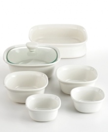 Mixing artisanal inspiration and modern sensibility, this bakeware collection waves ribbon-embossed lines through a cool, complementary hues to invoke a sense of rich texture & brilliant shape, while also inviting you to cook & create in style. Each piece features gently flared edges, easy-grip handles and a versatile construction that moves effortlessly from oven to microwave to dishwasher. 1-year warranty. Mixing artisanal inspiration and modern sensibility, this bakeware collection waves ribbon-embossed lines through a cool, complementary hues to invoke a sense of rich texture & brilliant shape, while also inviting you to cook & create in style. Each piece features gently flared edges, easy-grip handles and a versatile construction that moves effortlessly from oven to microwave to dishwasher. 1-year warranty.