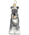 Just begging for a home, this Schnauzer ornament has puppy dog eyes and a beautiful coat in hand-painted glass by Joy to the World.