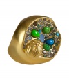 Taking inspiration from Ancient Egypt, this gold-tone scarab ring from modern jewelry master Alexis Bittar injects luxe appeal into any ensemble - Large gold-tone ring with multicolored crystal and stone embellishment and scarab charm detail - Wear with a bohemian-inspired look or a chic off-duty outfit