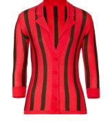 Lend an eye-catching edge to your knitwear collection with LWren Scotts ultra soft coral and olive striped lightweight cashmere cardigan - Notched collar, 3/4 sleeves, fine ribbed trim, tonal velvet buttoned front - Fitted - Wear with everything from casual trousers and flats to fancy skirts and heels
