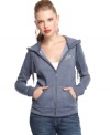 This GUESS? fleece hoodie keeps you warm with a little boyfriend flair!