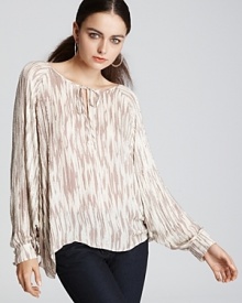 Parker Blouse - Ikat Print with Beaded Batwing Sleeves