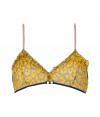 Lounge in high style with this ultra-chic printed bralette from Philip Lim - Soft cup style bra, thin adjustable straps, ruffle trim, button details at front, all-over print, hook and eye closure - Pair with a kimono and cashmere pants or matching panties for at-home style