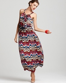 Embolden your getaway with vivid hues and vivacious style from a Parker maxi dress. Featuring a tie at the front neckline and a cool zigzag print, this flowing silhouette updates your collection for a chic 24 hours of luxury.