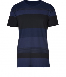 Colorblocked with thick and thin stripes, Marc by Marc Jacobs crewneck cotton tee is a cool choice for casual looks - Round neckline, short sleeves - Slim straight fit - Wear with jeans, a cardigan and winter boots