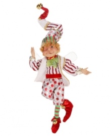 A unique & joyous celebration of Christmas, the Party Time Pixie figurine features vibrant red and green fabrics and peppermint-inspired designs to bring a festive feel to your holiday setting. An intricately crafted design from Mark Roberts.