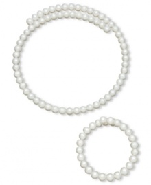 Wrap yourself in elegance. A matching wire coil necklace and bracelet in white cultured freshwater pearls (6-6-1/2 mm) make an elegant statement, perfect for any occasion. Approximate length (necklace): 18 inches. Approximate length (bracelet): 7 inches.