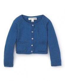 Oozing Old World charm, this picture-perfect cardigan has a ribbed crewneck and ribbing and pointelle pattern along the raglan sleeves. Oozing Old World charm, this picture-perfect cardigan has a ribbed crewneck and ribbing and pointelle pattern along the raglan sleeves.