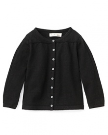 A lightweight cardigan from Pearls & Popcorn boasts pointelle and gathering accents with luxe Mother of Pearl buttons. A lightweight cardigan from Pearls & Popcorn boasts pointelle and gathering accents with luxe Mother of Pearl buttons.