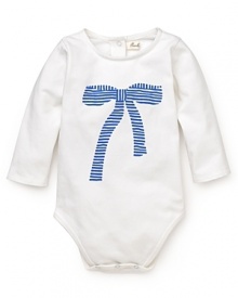 A stripe bow print bodysuit from Pearls & Popcorn makes cozy comfort ultra chic. A stripe bow print bodysuit from Pearls & Popcorn makes cozy comfort ultra chic.