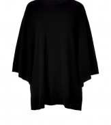Black cashmere boxy sweater from Michael Kors -Bring your style A-game in this vibrant cashmere top - Relaxed silhouette, poncho style, draped sleeve, side slits - Wear with slim jeans, platforms heels, and an oversized satchel