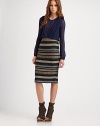 Graphically woven stripes band this textural, classic pencil silhouette.High waistBack ventAbout 28 long49% cotton/42% viscose/9% polyesterDry cleanMade in Italy of imported fabricModel shown is 5'10½ (179cm) wearing US size Small. 