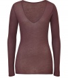 Ground on trend statement pieces with Closeds classically chic, merlot-hued pullover - Lightweight and supremely soft in a cotton and cashmere blend - Slim, ultra-feminine cut tapers through waist and hits below hips - Long, fitted sleeves and a flattering deep v-neck - Pair with a patterned pencil skirt, leather pants or printed trousers