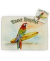 Hang loose. Surf Parrot placemats by Tommy Bahama feature your new feathered friend flying high on his board. A cork back gives the mats a hard, sturdy feel with a surface that's easy to wipe clean. Complete the look with matching coasters.